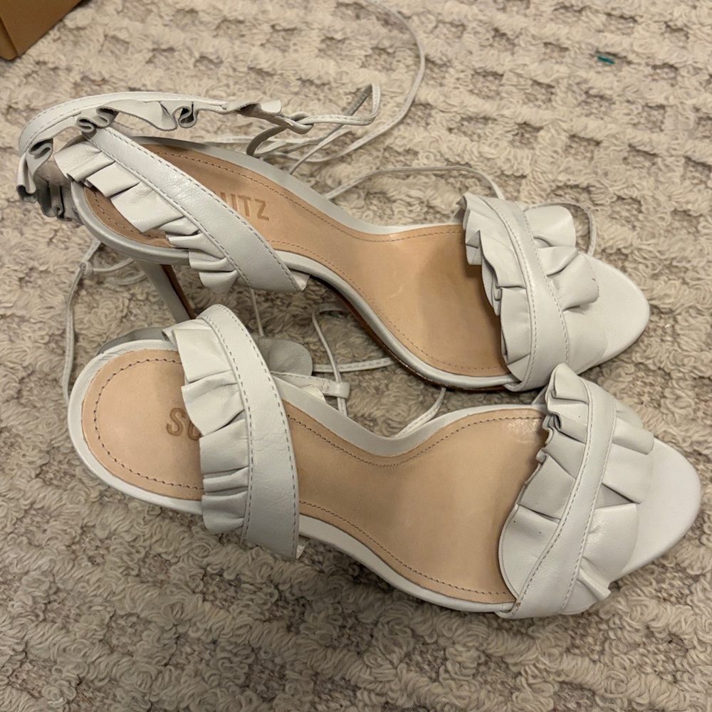 SCHUTZ Irem Ruffle Leather Ankle Strap Kitten heel 9 - Picture 8 of 11